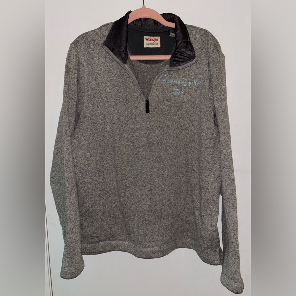 ADPi Gray Quarter-Zip Fuzzy Sweatshirt-Alpha Delta Pi Jacket Disney Font Size L